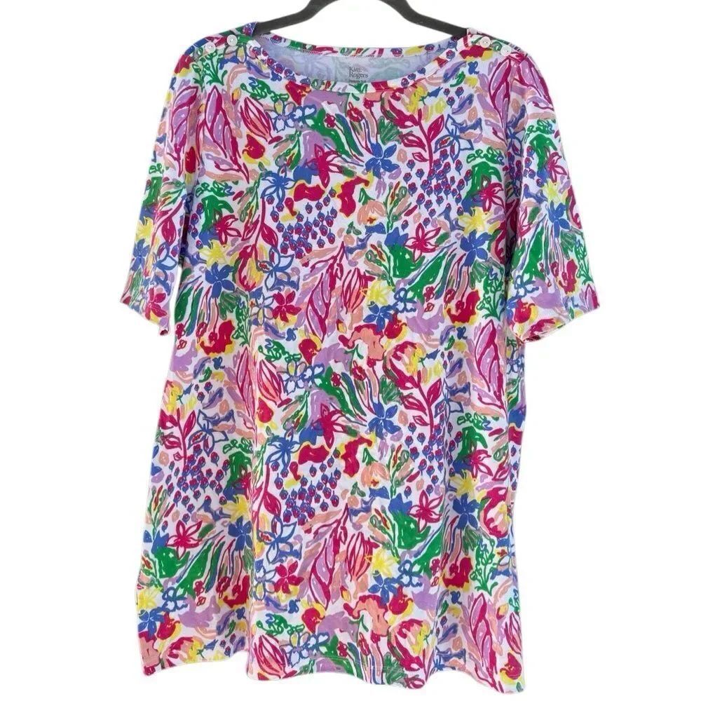 Kim Rogers Womens Perfectly Soft Vibrant Multi Color 100% Cotton T Shirt Top XXL